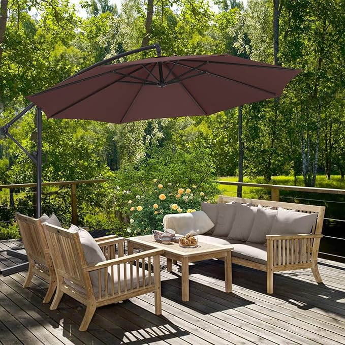 ABCCANOPY 10FT Cantilever Patio Umbrella with base included, 360° Rotation Outdoor Offset Umbrella for Backyard, Deck, Poolside (Brown)