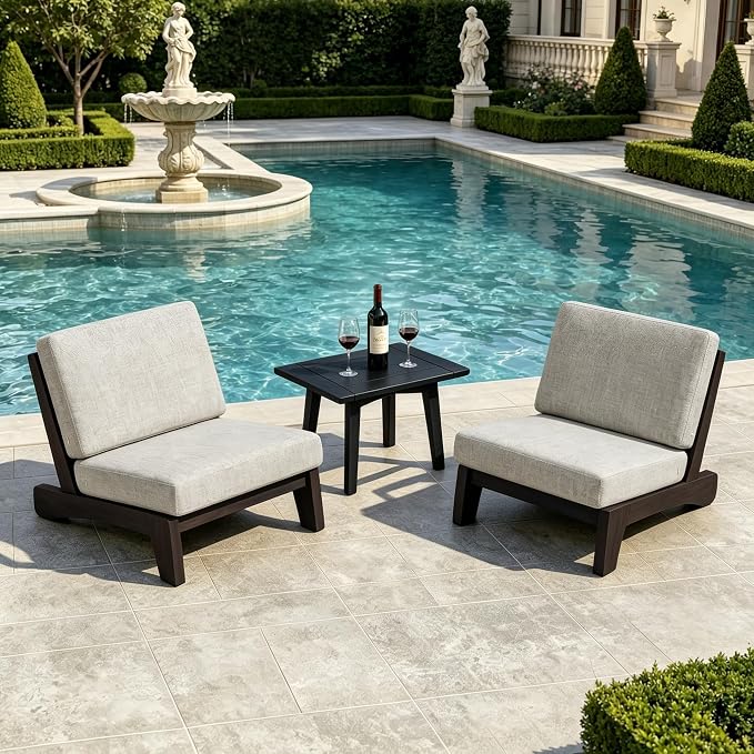 Pia Ricoo 3 Piece Patio Bistro Set with Patio Chairs and Table, Heavy Duty Wood Patio Furniture Set, All-Weather Outdoor Chairs for Balcony, Deck, Poolside, Porch - Light Camel/Dark