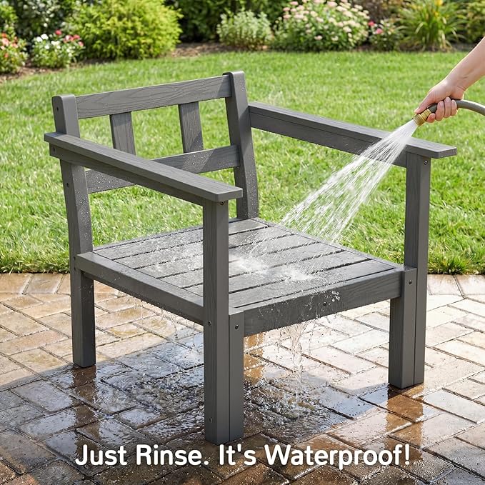 Stoog Modular Armchair with Removable Arms - HIPS Frame & Deep Seat Waterproof Patio Chair for Sectional, Grey