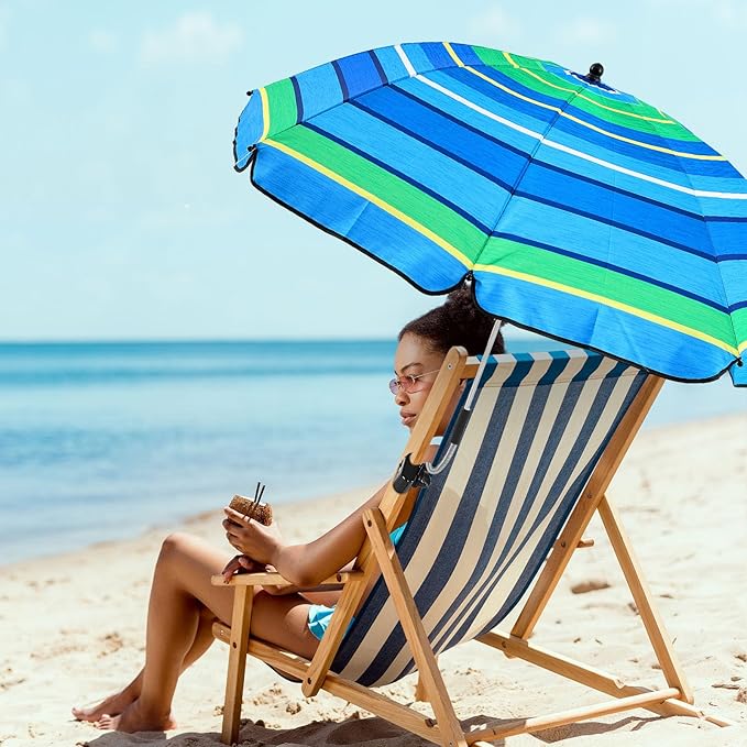 Buryeah 2 Pcs Beach Chair Umbrella Automatic with Universal Adjustable Clamp 44" UPF 50+ Portable Clamp on Beach Chair for Wheelchair Patio Golf Carts Camping