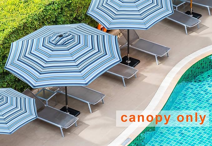 MASTERCANOPY Patio Umbrella 10 ft Replacement Canopy for 8 Ribs-Navy and Blue Stripe Canopy Only