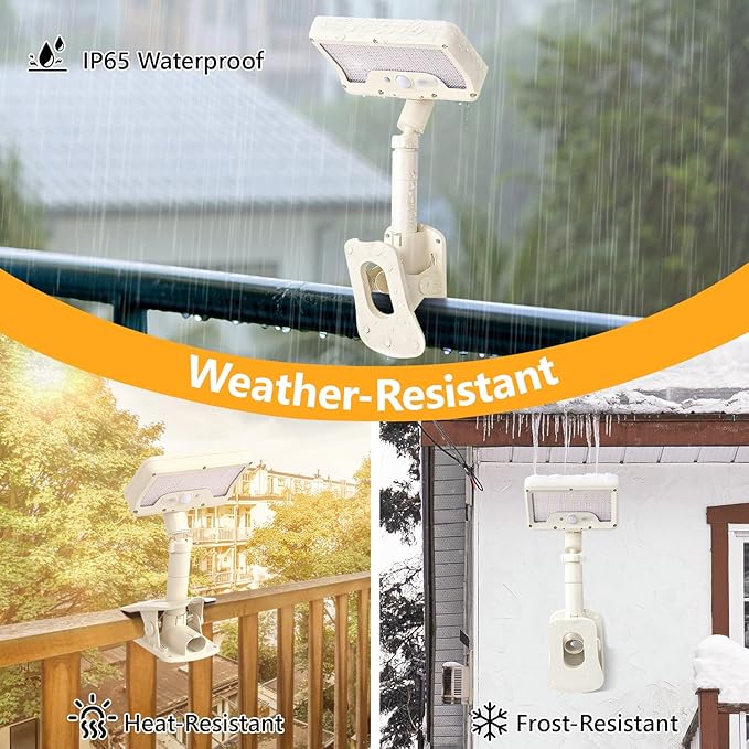 Clip On Solar Lights Outdoor with Motion Sensor, 360°Rotatable & Vertically Adjustable Solar Fence Lights with 92 LEDs (600 LM, 3000 K),IP65 Waterproof Security Light for Deck, Gutter（White, 4 Pack）
