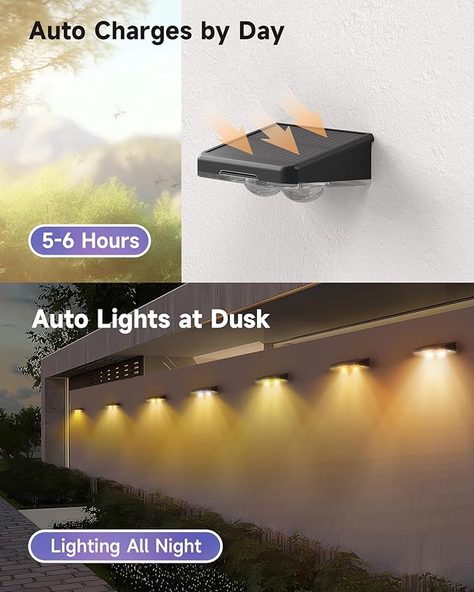 Solar Fence Lights 12 Pack, Outdoor IP65 Waterproof LED, RGB Fence Lights Solar Powered 7 Colors, for Wall, Patio, Deck, Backyard, Garden, Pool, Railing