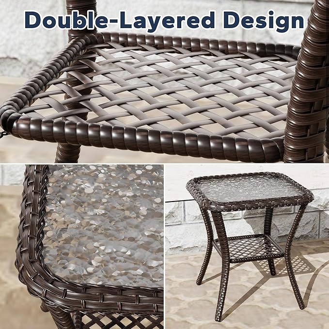 5 PCS Outdoor Conversation Set | 2 Swivel Chairs, 1 Side Table, 2 Ottomans, Patio Wicker Furniture with Removable Cushions for Bistro, Deck, Sunroom(Beige)