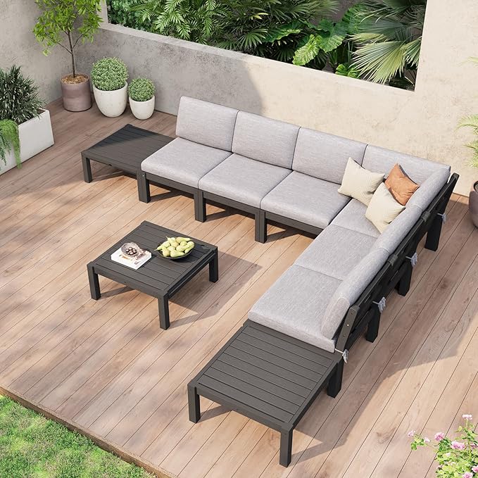 Stoog All-Weather Patio Side Table for Outdoor Sectional Sofas – Modular Connector Table for L/U Shaped Sets, Black