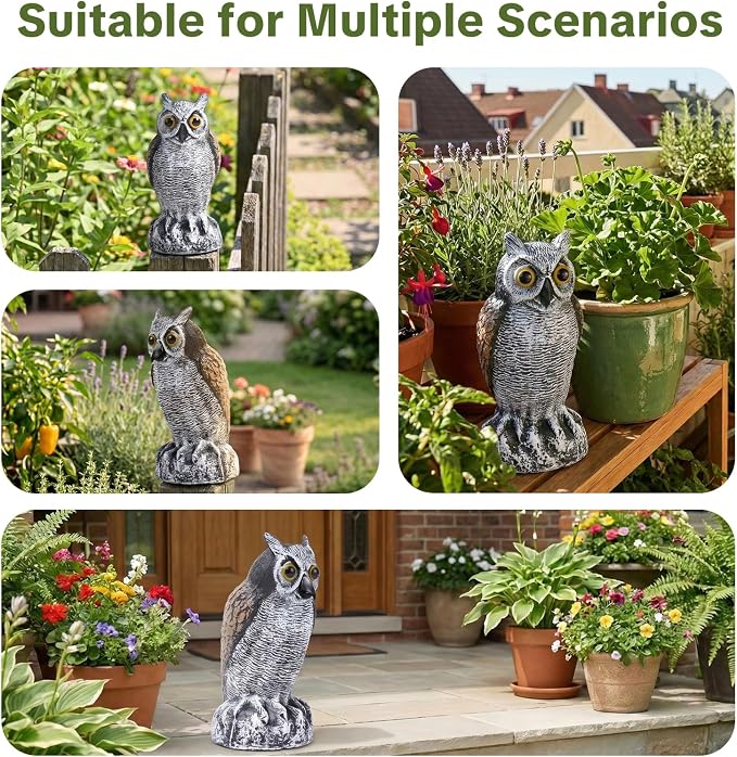 OFFO Fake Owl, Owl Statue for Garden and Yard Decoration, Weatherproof Plastic Outdoor Owl Decor for Porch Pool Patio Yard, 10-Inch Height, Short Ear Owl