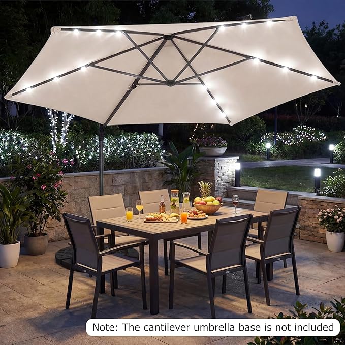 Tangkula 10ft Patio Umbrella with Solar Lights, Offset Cantilever Outdoor Umbrella with LED Lights, 360 Degree Rotation, Air Vent for Pool Deck Garden Backyard (Beige)
