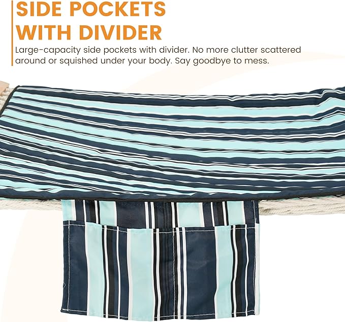 Lazy Daze Hammocks Rope Hammock with Pad, Spreader Bar, Carabiners, Tree Straps, Chains for Outside Patio- Max 450 Lbs, Aqua Navy
