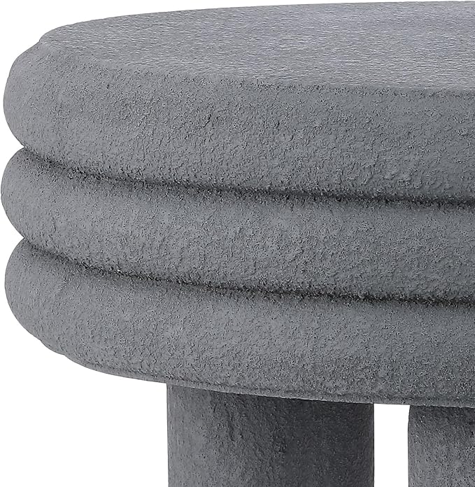 JONATHAN Y Rashida 18" Modern Round Polyresin Indoor Outdoor Accent Coffee Table, Weather Resistant Low Table with Chunky Ribbed Stacked Ring Design and Tripod Pillar Base, Gray Frosted TBL1106A