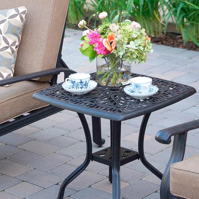 Darlee Elisabeth Cast Aluminum Outdoor Patio End Table - 21 Inch Square - Antique Bronze