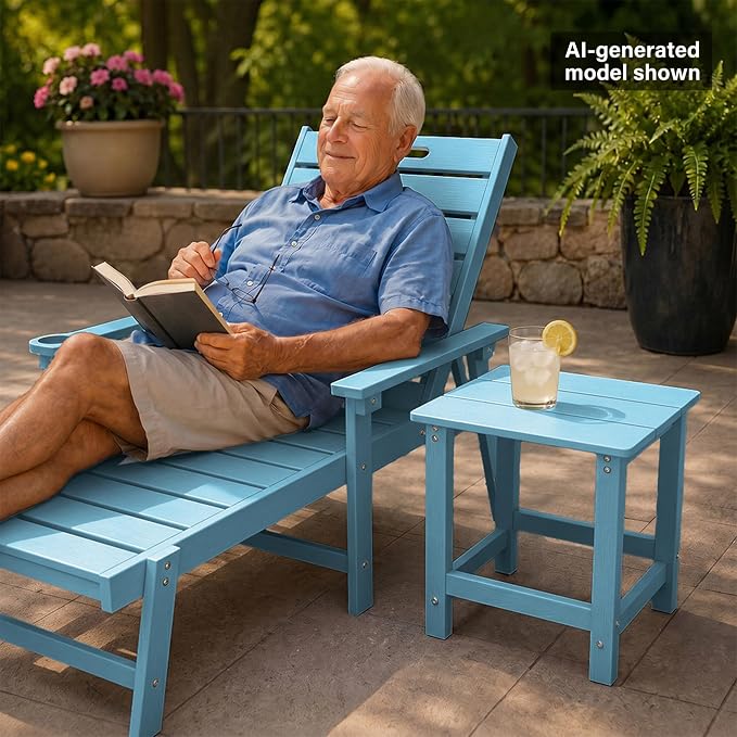 MXIMU Outdoor Side Table Set of 2: Heavy-Duty Sturdy Warp Resistant Adirondack Table - Wood Grain Finish Outdoor End Tables - Easy Assembly & Low Maintenance Patio Side Table Blue