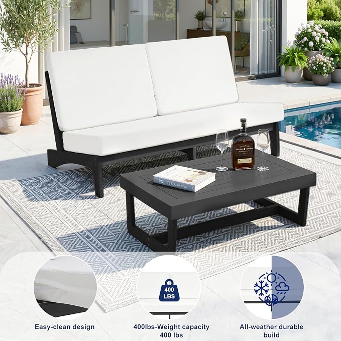 Pia Ricoo 1-Piece Patio Furniture Set, Outdoor Loveseat with 4.5-Inch Thick Cushions, All-Weather Outdoor Sofa for Backyard, Deck, Lawn - Beige/Dark (Split Back)