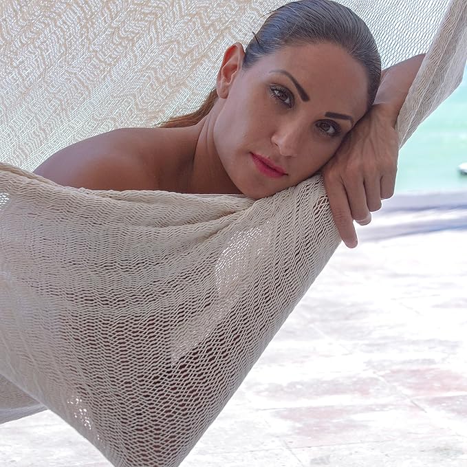 NOVICA Natural Off White Hand Woven Cotton Blend Mayan 1 Person Rope Hammock, 'Natural Comfort' (Single)