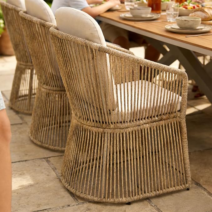 SUNSITT 9 Piece Outdoor Patio Dining Set, Patio Dining Furniture Set with 87” Aluminum Dining Table w/X Base Legs and 8 Woven Wicker Outdoor Patio Chairs w/Curved Armrest for Garden, Beige