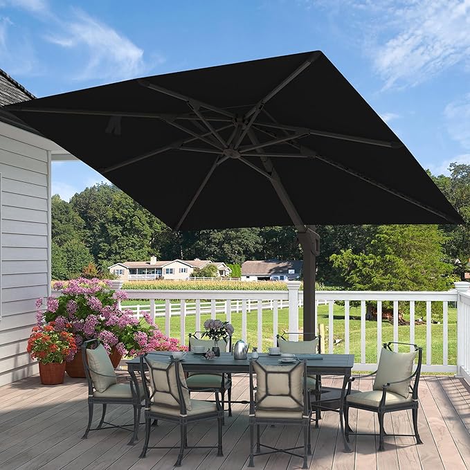 9' X 12' Cantilever Patio Umbrella Rectangular Outdoor Large Offset Umbrellas with 7 Tilts Adjustable 360°Rotation for Deck Pool Garden Backyard, Black