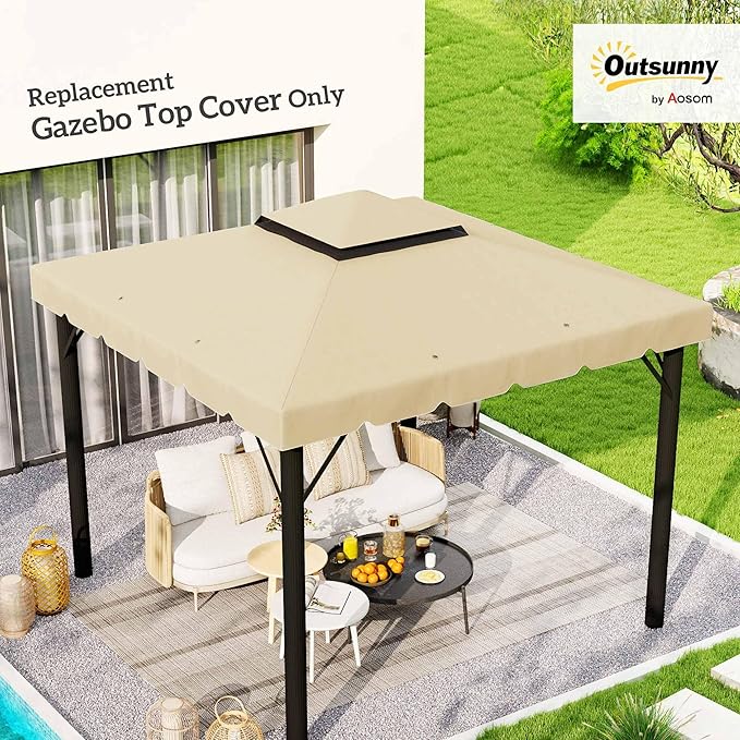 Outsunny 10' x 10' Gazebo Replacement Canopy, Gazebo Top Cover with Double Vented Roof for Outsunny 9.7' x 9.7' Frame for Garden Patio Outdoor (TOP ONLY), Beige