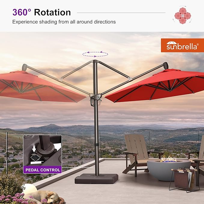 PURPLE LEAF 10' X 10' Cantilever Patio Umbrella with Base Included Round Umbrella with 360° Rotation Aluminum Outdoor Offset Hanging Umbrella for Patio Pool, Red
