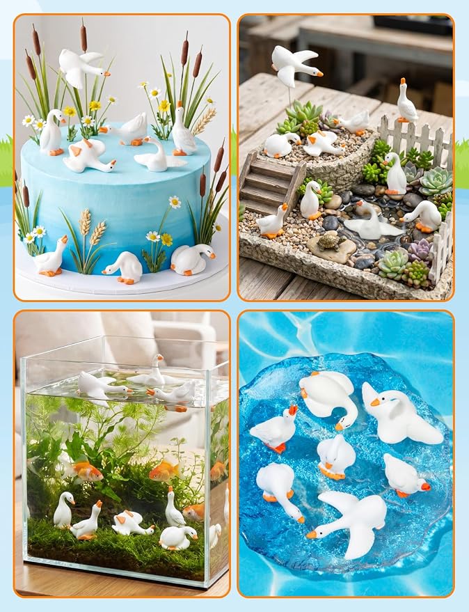 21pcs Mini Resin Goose Figurines, Tiny Animal Figurine Bulk | Small Desk Goose Decor for Garden Lawn Yard Micro Landscape Aquarium Potted Ornament DIY Craft
