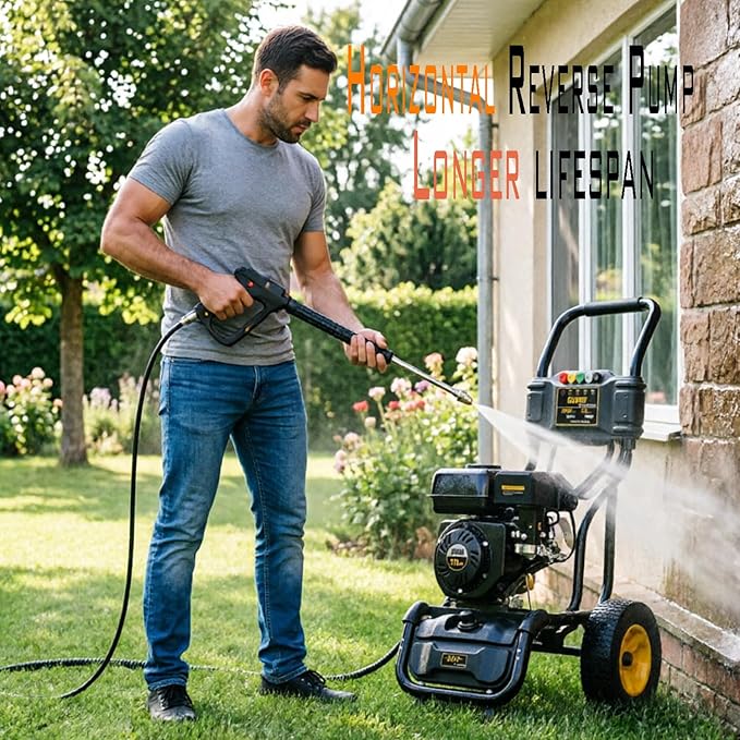 3500 PSI & 2.6GPM Gas Pressure Washer, Heavy Duty Power Washer, 30Ft High Pressure Hose&Soap Tank, 5 Adjustable Nozzles, EPA/CARB/ETL Compliant,Black