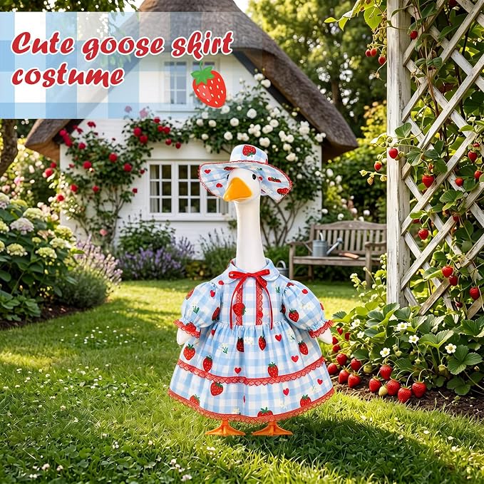 FuWeave Fall Porch Goose Outfit for Lawn Decor | Fits 23"/17" Lawn Plastic/Cement Statue Goose Costume Dress for Front Outdoor Courtyard Garden Patio Yard Decoration