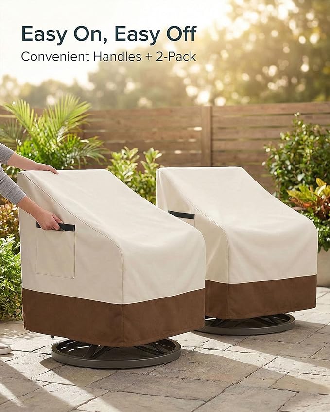 Waterproof Patio Chair Covers, 26W x 27D x 34.3H inches Heavy Duty Outdoor Furniture Protection Cover Weather Resistant 600D Oxford 2-Pack, Beige and Brown