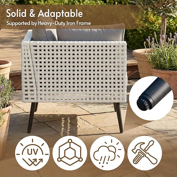 8 Piece Patio Furniture Sets, Modular Patio Sectional Conversation Sets with Upgraded Cationic Fabric Cushions & Outdoor All-Weather Handwoven Open Weave Wicker for Garden, Poolside, Backyard