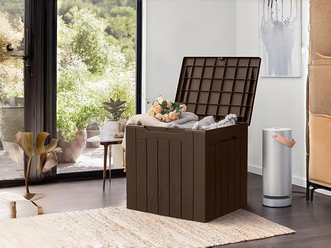 28 Gallon Outdoor Deck Box, Waterproof Resin Storage Box with Lid for Patio, Toy Box for Package Delivery