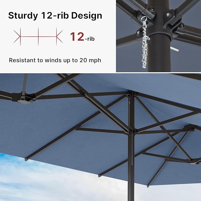ALAULM 14FT Waterproof Patio Umbrella Outdoor Reversible Rectangular Large Market Umbrella
