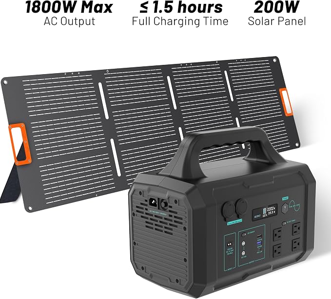 STARY LINE 1800W Solar Generator Kit (2700W Surge), 1024Wh Portable Power Station with 200W Solar Panel, LiFePO4 Battery for RV Life, Van Living, High-Power Appliances Backup,