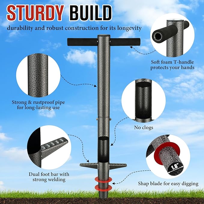 Bulb Planter Tool, 33.5" Long Handle Sod Plugger for Standing Planting, 2"/4"/6" Adjustable Depth Garden Hole Digger, Heavy Duty Auto Eject Lawn Plugger for Flower Bulbs,Grass Plugs,Seedlings