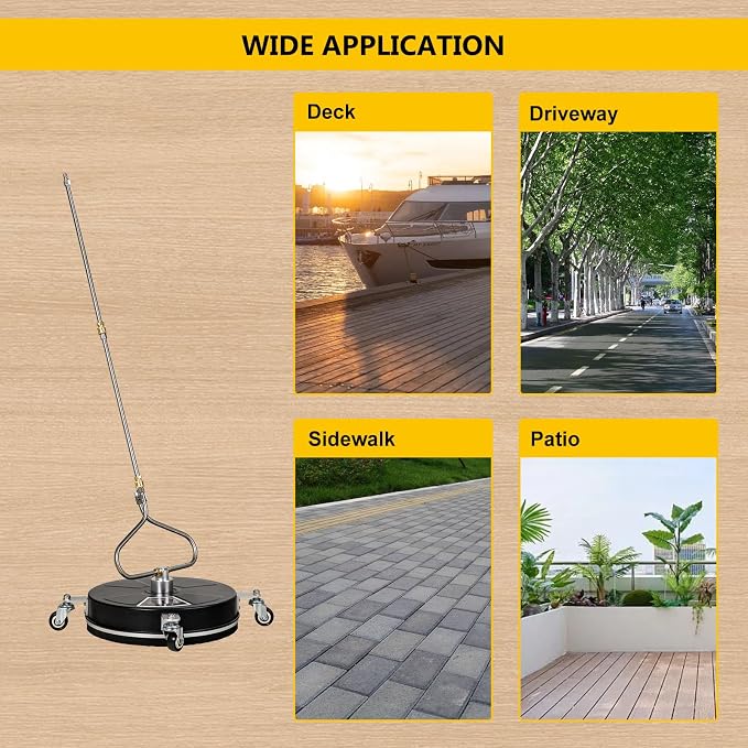 OCPTY 15" Pressure Washer Surface Cleaner with 4 Wheels 1/4" Quick Connector and Washer Accessories,4.0 GPM Pressure Washer Attachments for Concrete, Patio, Sidewalk, Deck and Driveways,4000 PSI