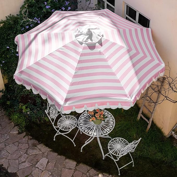 9Ft Elegant Valance Patio Umbrella, Outdoor Umbrellas for Patio with Auto-Tilt and Crank Systerm, Table Umbrella for Outdoors, Poolside,Beach, Backyard