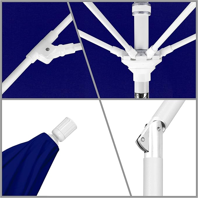 California Umbrella 9' Round Crank Lift, Collar Tilt, Aluminum Pole, Fiberglass Rib Patio Umbrella, White Finish