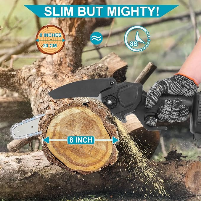 TeqHome Mini Chainsaw, 8 Inch Cordless Mini Electric Chainsaw Battery Powered with 2 Batteries & 2 Chains,Portable Handheld Small Chain Saw for Wood Tree Trimming Branches,Sawzall for Household Garden