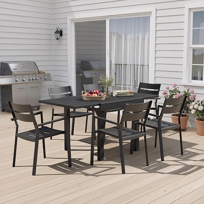 Pellebant Extendable Aluminum Patio Dining Table for 4-6, 31"-63" – Weather-Resistant Outdoor Table with Sturdy Frame for Deck, Backyard & Poolside