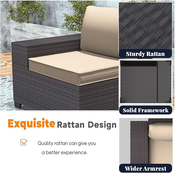 Patio Furniture Set 9 Pieces Outdoor Swivel Rocking Chairs Sofa Set,PE Rattan Wicker Patio Conversation Set with Thickened Cushions and Glass Coffee Table,Sand