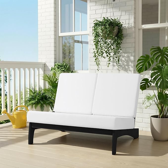UIXE 8 Pieces All Weather Black Wood Patio Furniture Sets, 2 Patio Loveseat, 4 Patio Bistro Chair, Outdoor Sectional Sofa Furniture Backyard Conversation Set with Coffee Table - Beige