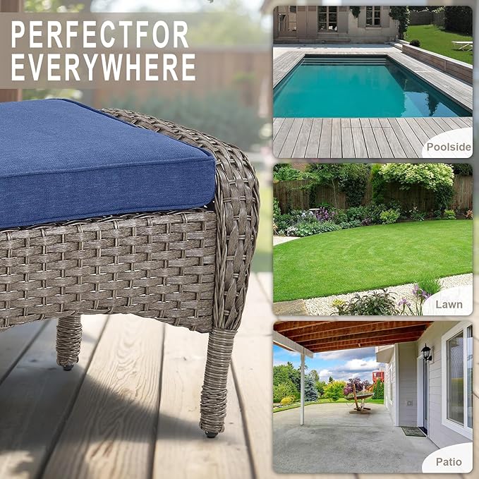 Belord Outdoor Ottomans for Patio Foot Rest - 25 Inch PE Wicker Foot Stool Set of 2 for Patio Furniture Sets,All Weather Rattan Ottoman for Balcony Deck Backyard Brown Gray