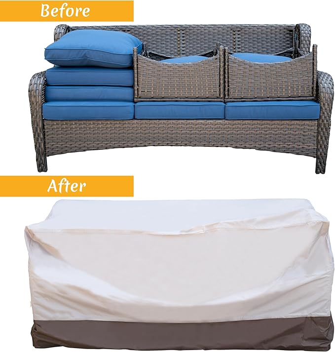 ovios Patio Furniture Covers, Outdoor Waterproof Cover for 3-Seater Sofa and Ottomans, Sectional Couch Chair Table General Purpose, 73.2" L*37" W*34" H, Beige-Brown