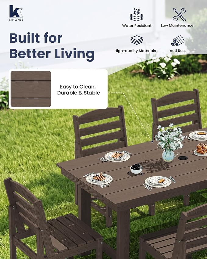KINGYES Patio Armless Dinning Chairs Set of 2, HDPE All-Weather Outdoor Patio Chairs for Garden Backyard, Coffee