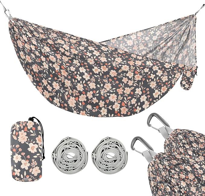 Camping Hammock Outdoor Hammocks for Outside Coral Colored Tiny Floral Beach Trees Portable Lightweight with Pockets Tree Straps Indoor
