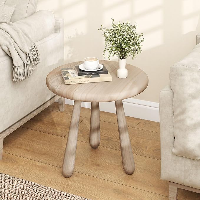 Tangkula Mahogany Wood Side Table, 18” Round Small Accent End Table with Thickened Board & Solid Wood Support Legs, for Bedroom, Porch, Balcony, Natural