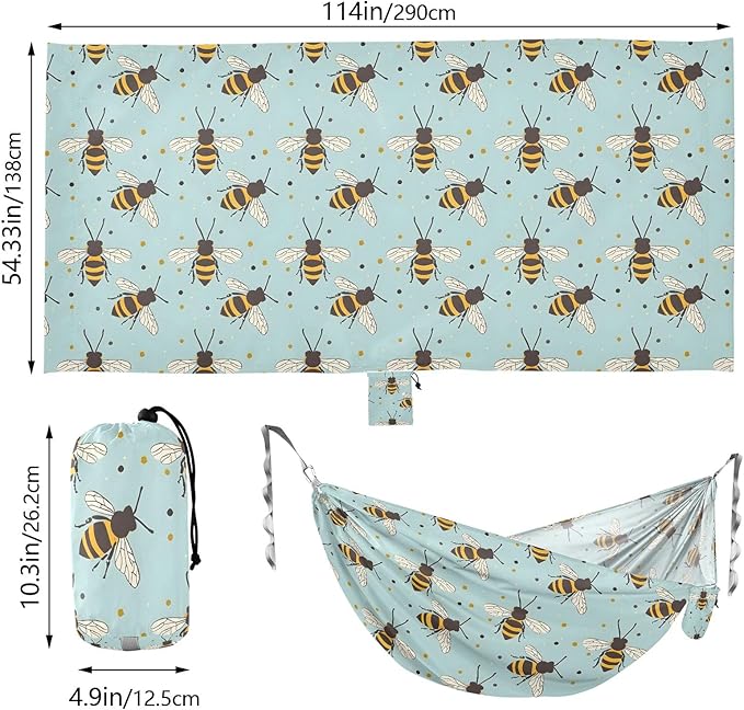 Camping Hammock Outdoor Hammocks for Outside Bees A Beach Trees Portable Lightweight with Pockets Tree Straps Indoor