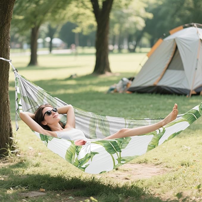 Camping Hammock Outdoor Hammocks for Outside Banana Foliage Watercolor Beach Trees Portable Lightweight with Pockets Tree Straps Indoor Small