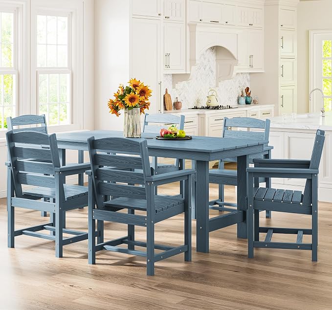 SERWALL Patio Dining Chair Set of 2,All Weather HDPE Dining Chair, Blue | Outdoor Dining Chairs built to last with 330 lb capacity. Compact 23.4"x23.6"x33.6"H. Weatherproof & easy to clean.