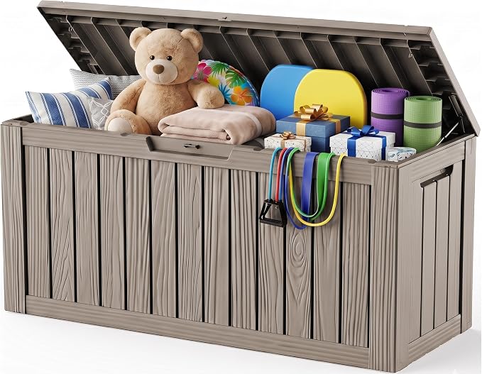 Outdoor Storage Box,140 Gallon Resin Deck Box,Waterproof & UV Resistant Lockable Package Delivery Bin,Toy Cabinet for Indoor & Outdoor