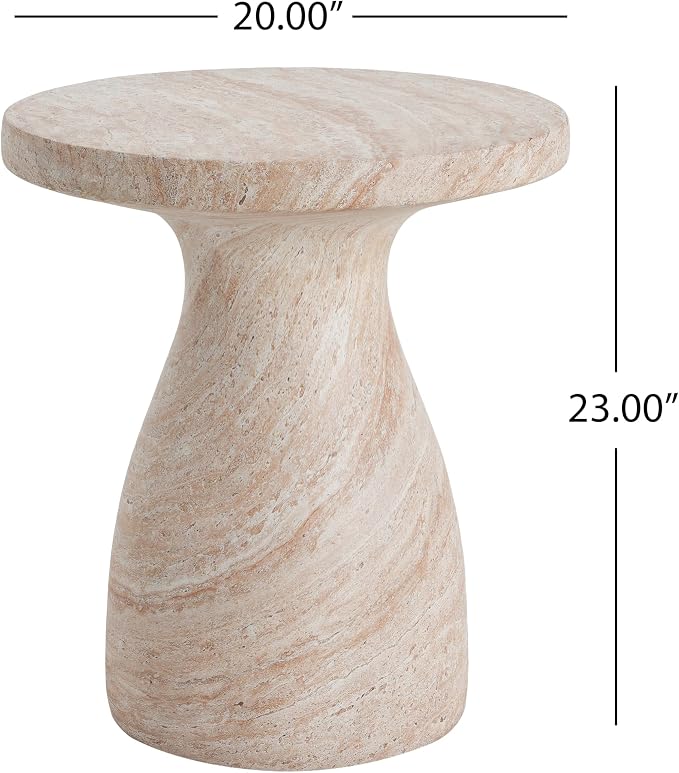 Outdoor Side Table Faux Marble Side Table with Slate Top End Tables Small Coffee Tables for Patio, Garden Stool Plant Stand for Porch, Backyard,Weather Resistant, MgO,Beige Travertine