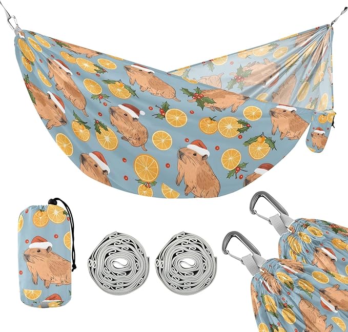 Camping Hammock Outdoor Hammocks for Outside Capybaras Tangerine Beach Trees Portable Lightweight with Pockets Tree Straps Indoor