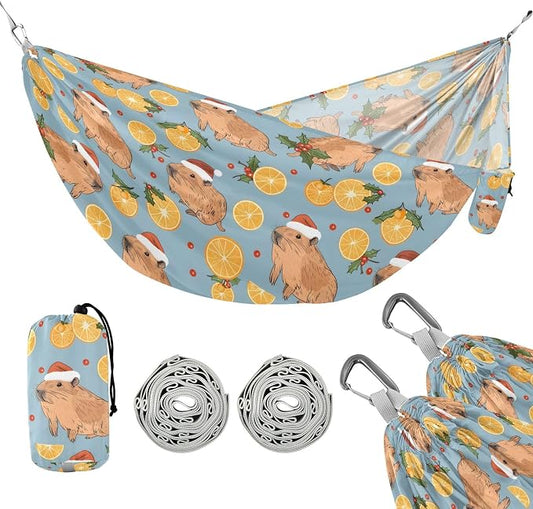 Camping Hammock Outdoor Hammocks for Outside Capybaras Tangerine Beach Trees Portable Lightweight with Pockets Tree Straps Indoor