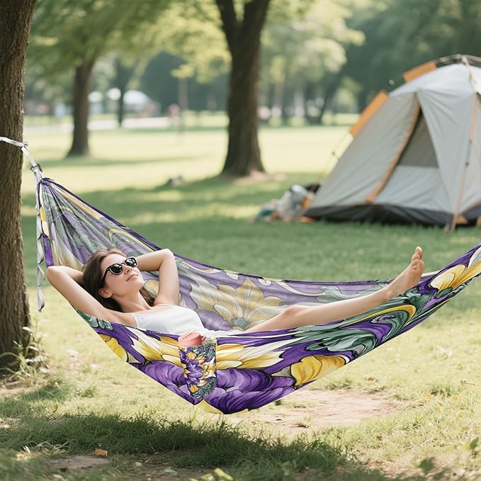 Hammocks for Outside Purpl Yellow Flowers Camping Hammock Portable Hammocks with Tree Straps and Carry Bag Camping Accessories for Hiking Beach Outdoor